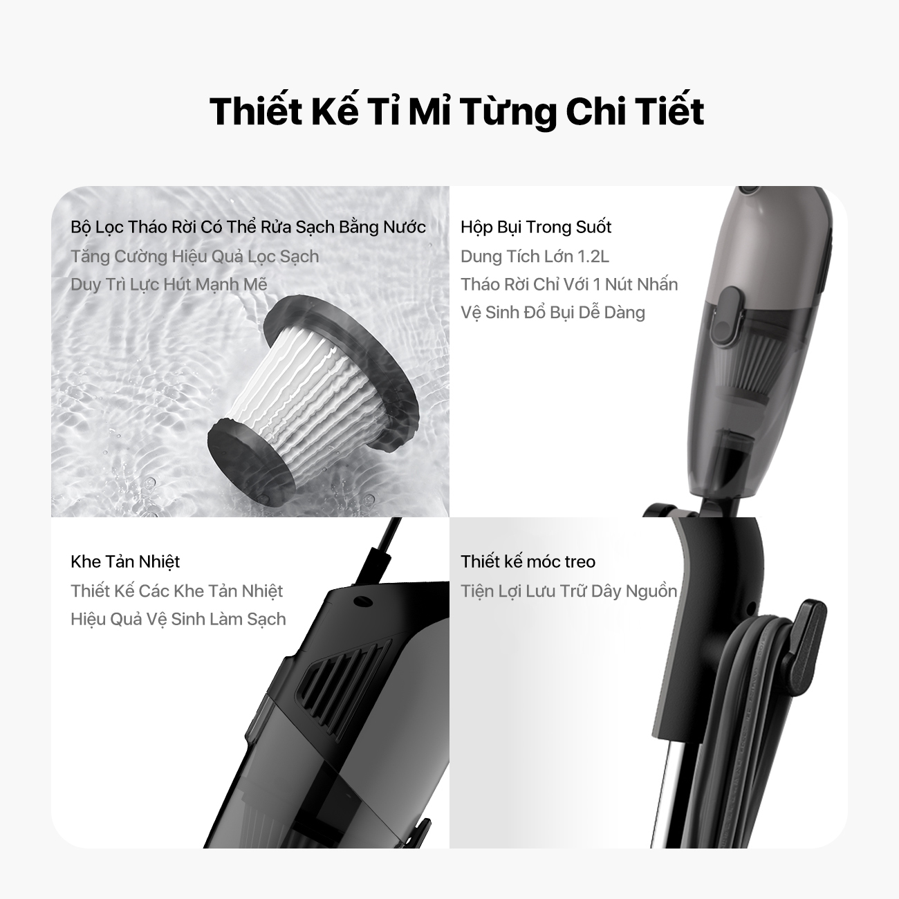 Mô tả Máy hút bụi cầm tay Deerma DX120C đen lực hút 16000pa, công suất 600W phiên bản mới 2025 - Bảo hành 12 tháng - 8