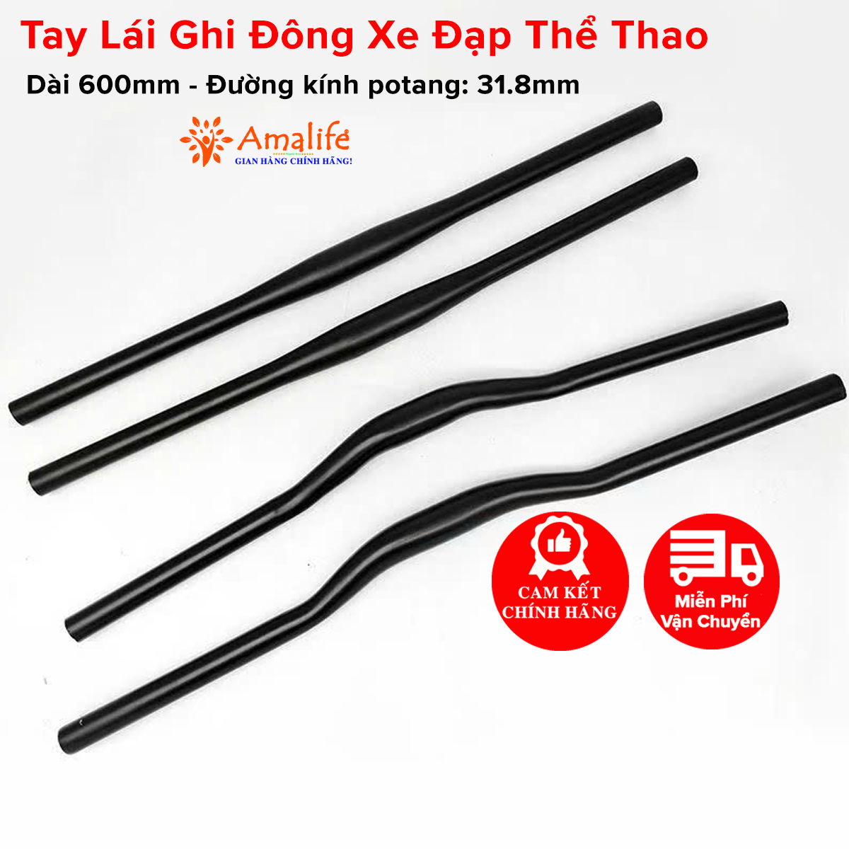 Mô tả Ghi Đông Tay Lái Xe Đạp Thể Thao Địa Hình Hợp Kim Nhôm Thép Cao Cấp Loại Thẳng Cong Siêu Bền Hãng Amalife - 1