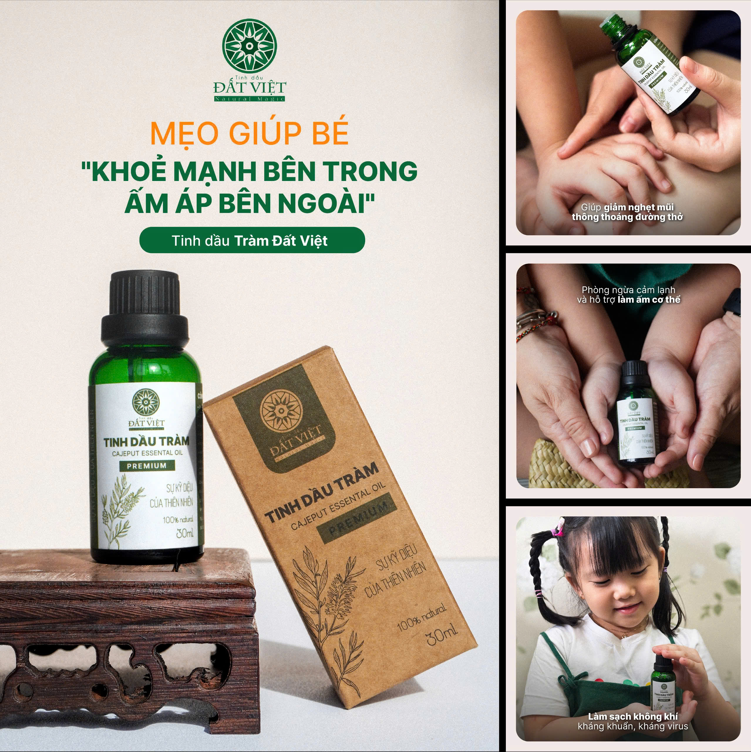 Mô tả Set quà tặng mẹ và bé "An nhiên" - Dầu mù u ép lạnh Đất Việt, Tinh dầu tràm Huế thượng hạng - 3