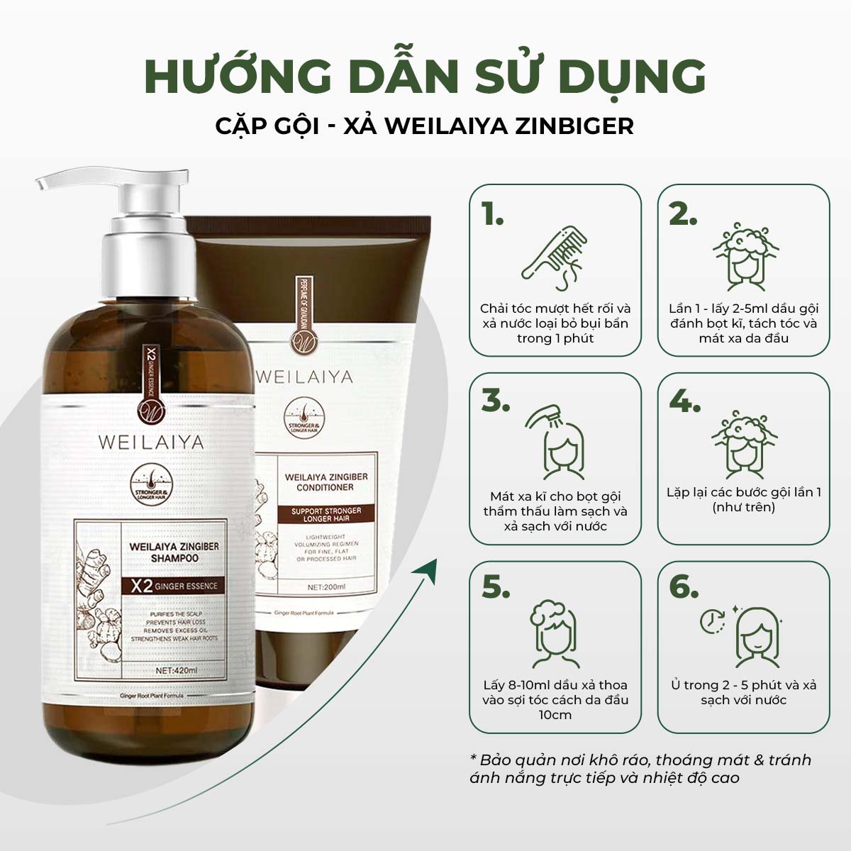 Mô tả Bộ gội xả tinh chất gừng hà thủ ô cao cấp Weilaiya Luxury giúp mọc tóc và phục hồi tóc hư tổn - 4