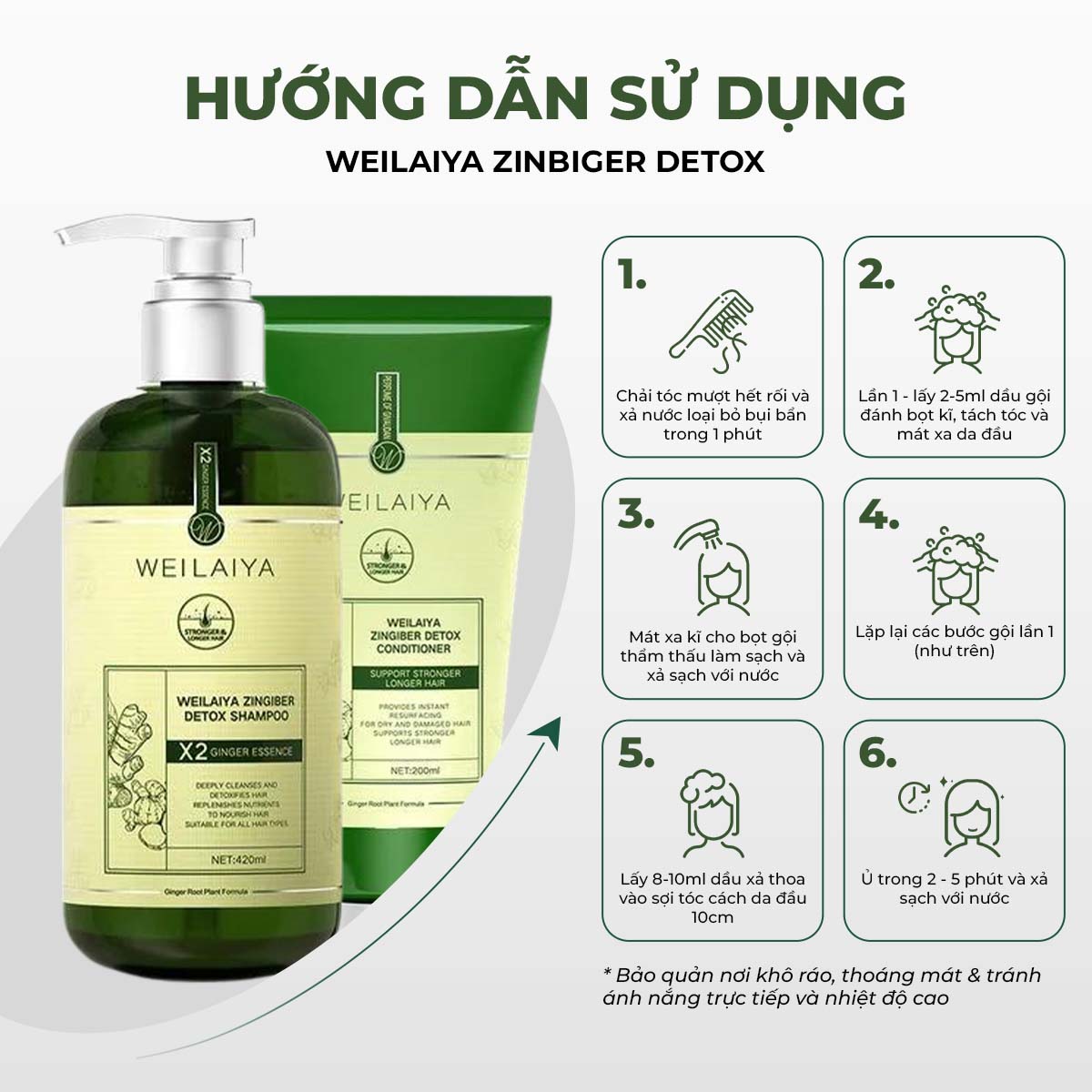 Mô tả Bộ gội xả gừng Vân Nam cao cấp Weilaiya Luxury x2 hỗ trợ mọc tóc, giảm gãy rụng chống lão hóa da đầu - 4