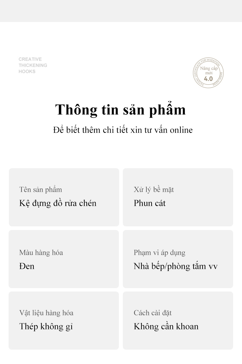 Mô tả Kệ đựng đồ rửa chén bát có giá để giẻ rửa chén trên bồn có khay hứng nước nghiêng thép carbon phủ sơn tĩnh điện - 2