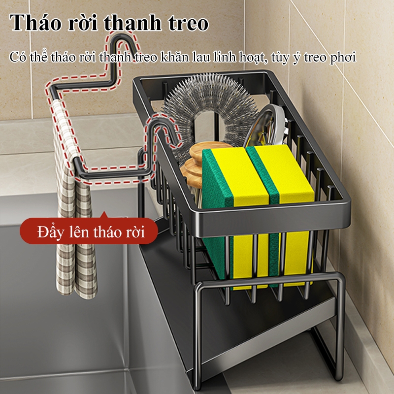Mô tả Kệ đựng đồ rửa chén bát có giá để giẻ rửa chén trên bồn có khay hứng nước nghiêng thép carbon phủ sơn tĩnh điện - 3