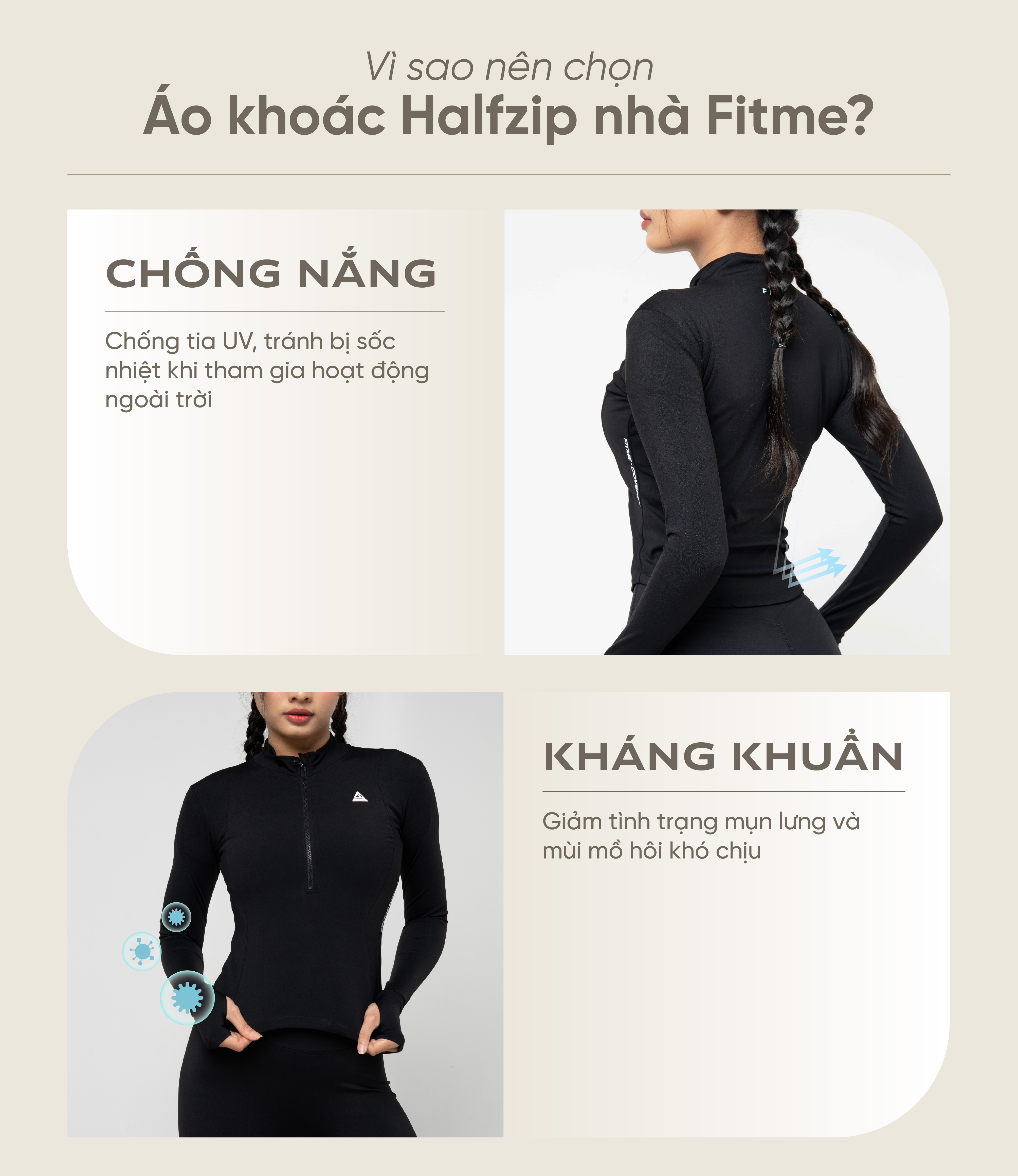 Mô tả Áo tập gym yoga Fitme Cover23 halfzip dài tay chơi pickleball, tennis chống tia UV SPF 50+ thoải mái form ôm body AKHZC - 4