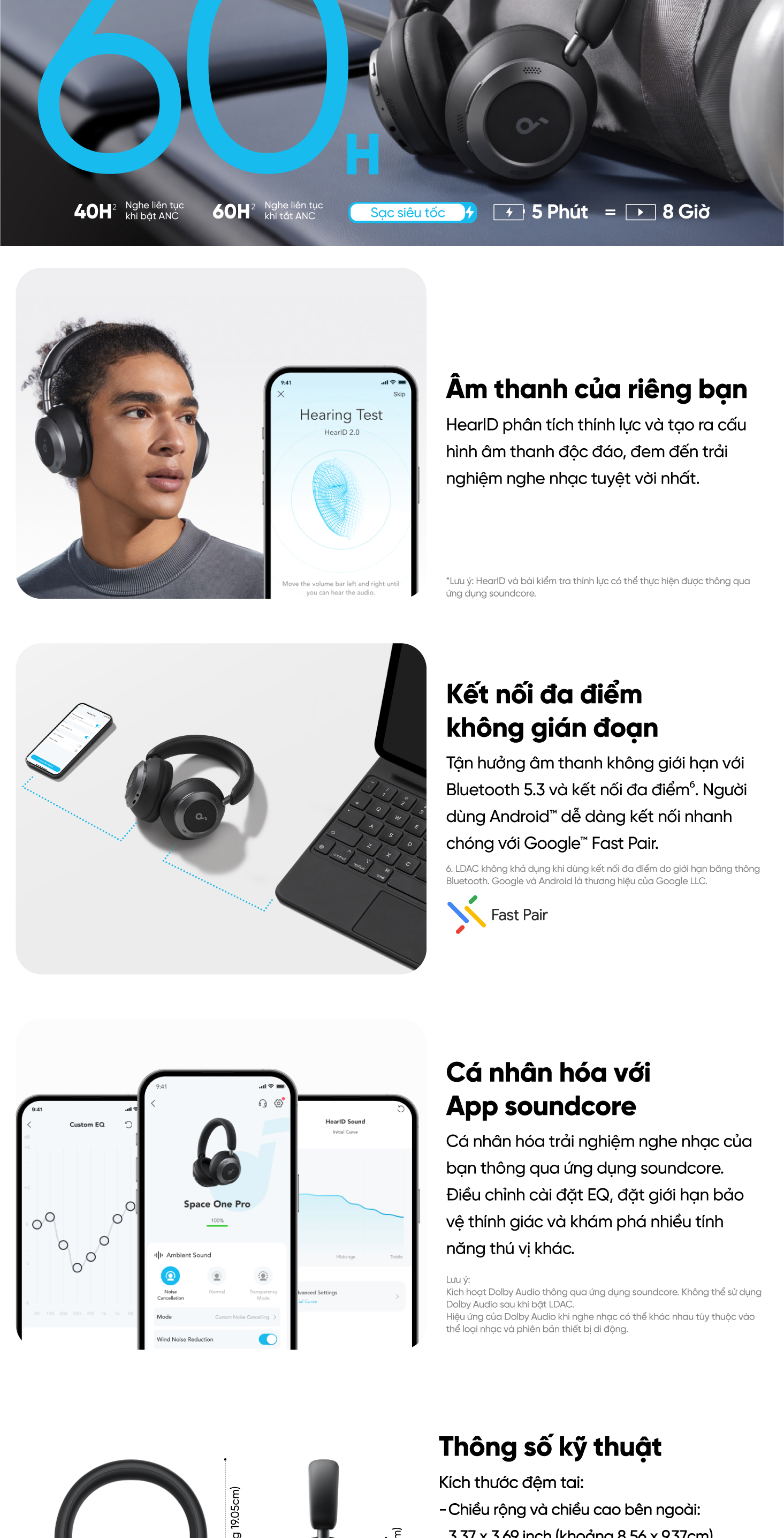 Mô tả Tai nghe không dây chụp tai soundcore Space One Pro | Chống ồn ANC 3.0 | Gấp siêu gọn sạc siêu nhanh - 3