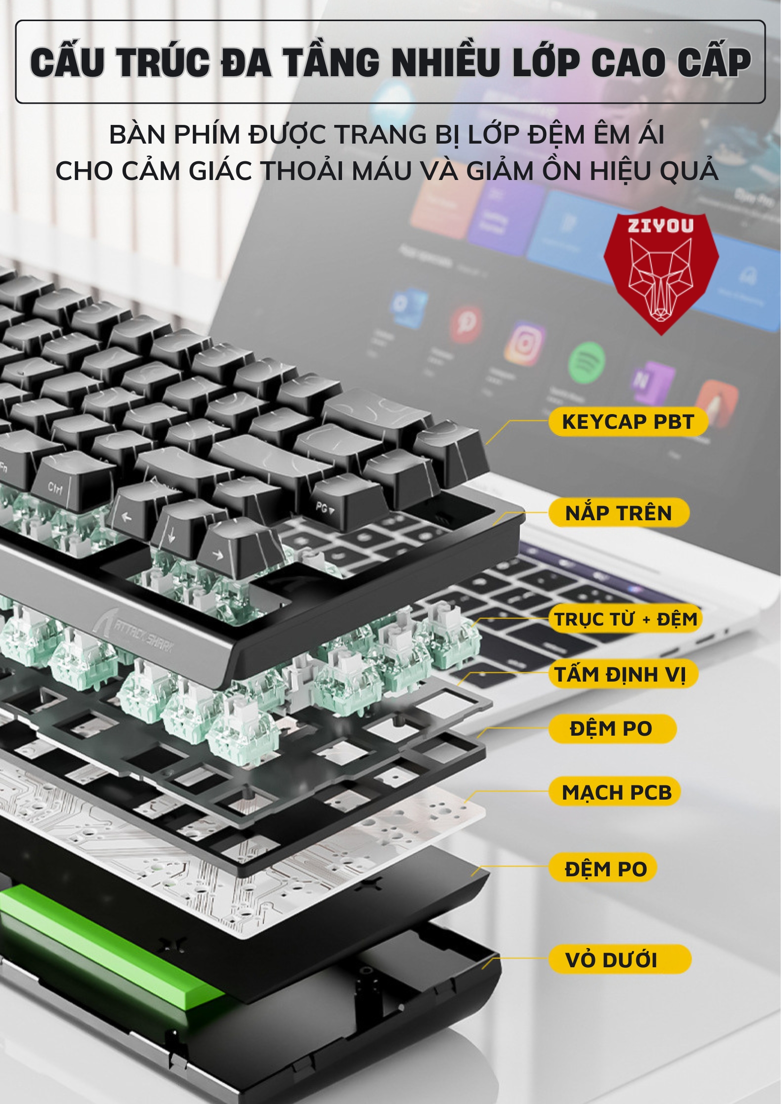 Mô tả Bàn Phím Cơ Rapid Trigger Ziyou Attack Shark X68 HE LED RGB Cao Cấp Chuyên Game - 4