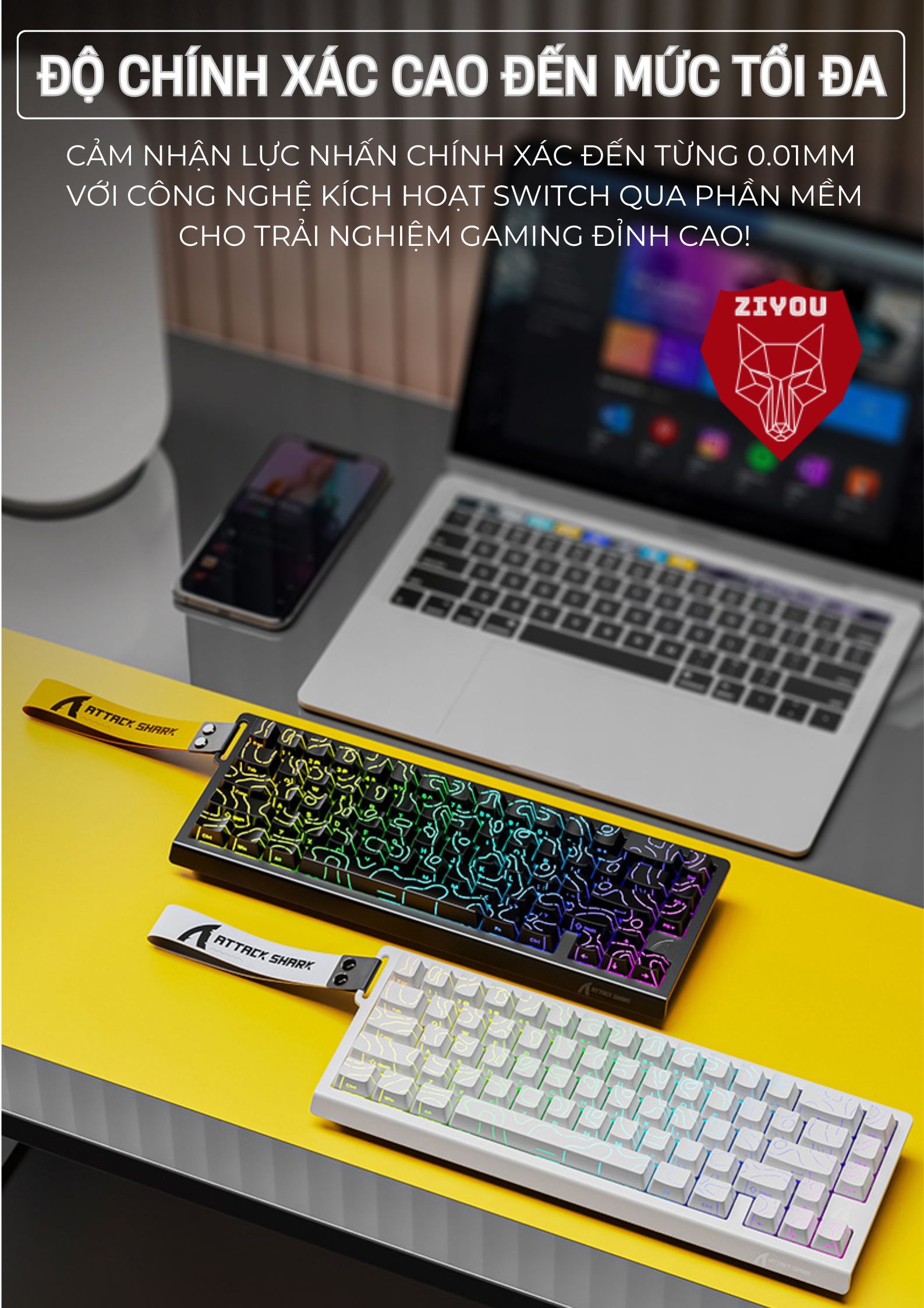 Mô tả Bàn Phím Cơ Rapid Trigger Ziyou Attack Shark X68 HE LED RGB Cao Cấp Chuyên Game - 8