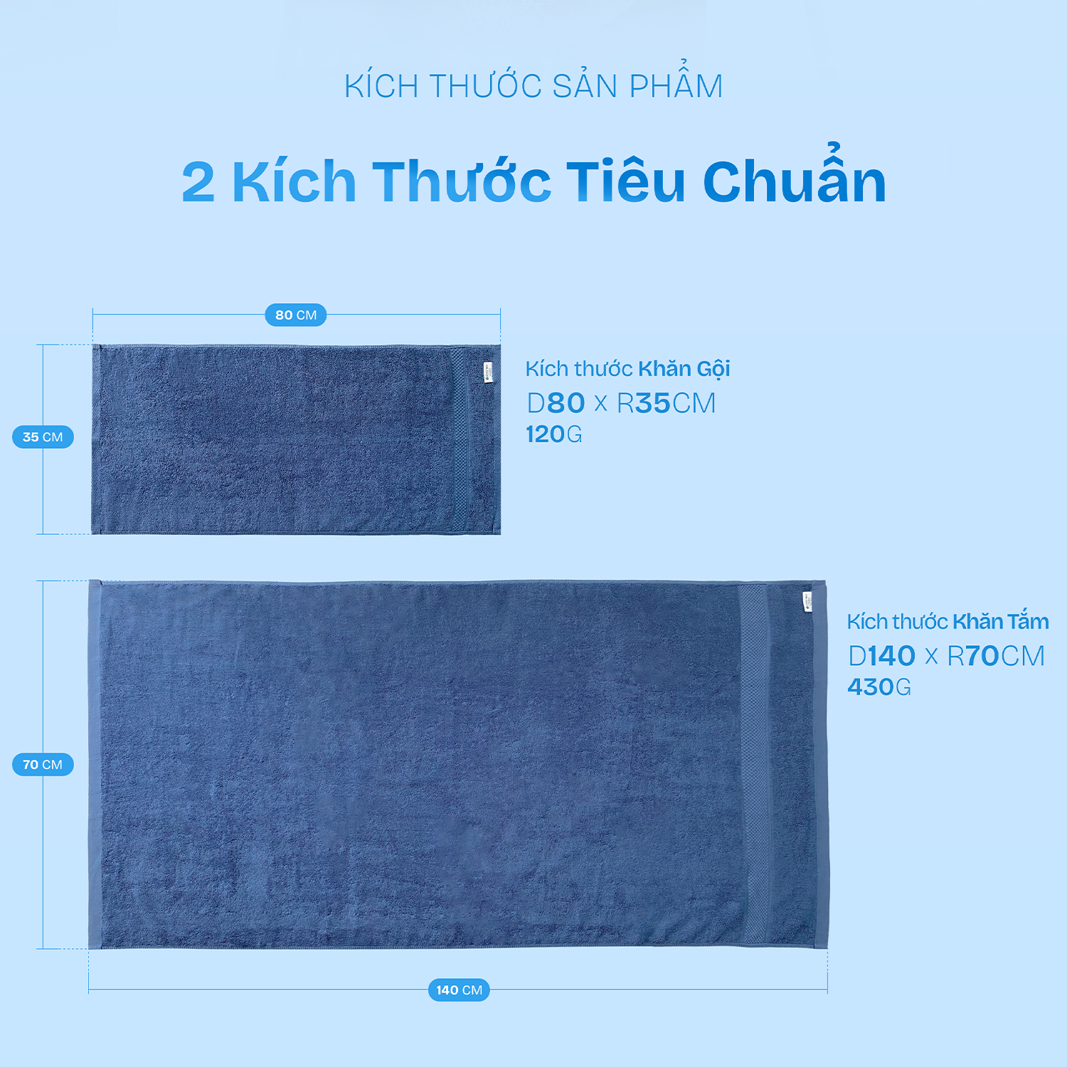 Mô tả Khăn tắm gội CHU MY nhiều màu, 30x80cm, 70x140cm - 2