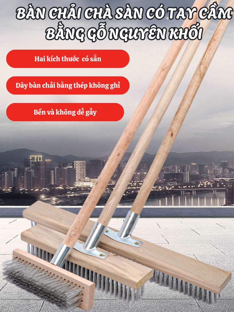 Chổi sắt cầm tay không rỉ chà rửa vệ sinh rong rêu, nền sân vườn, bể ...