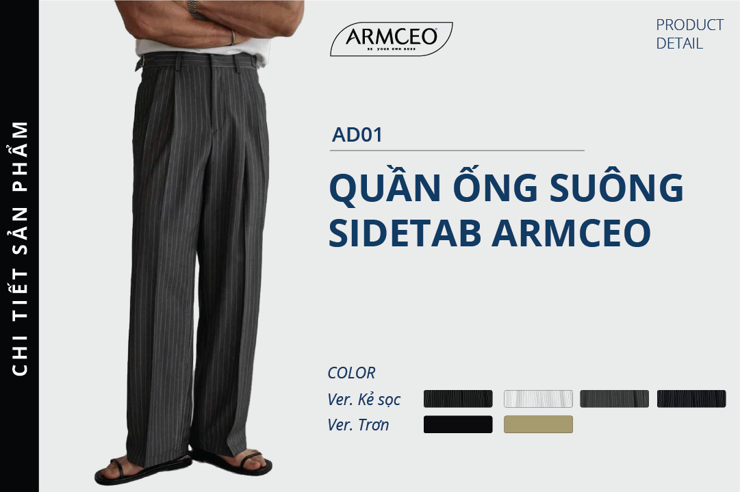 Mô tả Quần ống suông rộng kẻ sọc nam ARMCEO sidetab hack dáng che khuyết điểm cao cấp 4 phân loại màu-AD01 - 3