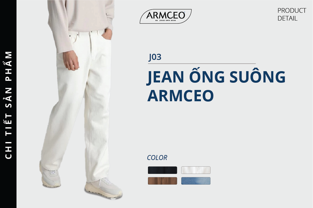 Mô tả Quần jean ống rộng nam đen trắng cạp cao ARMCEO form chuẩn Hàn Quốc dày dặn, hack dáng- J03 - 4