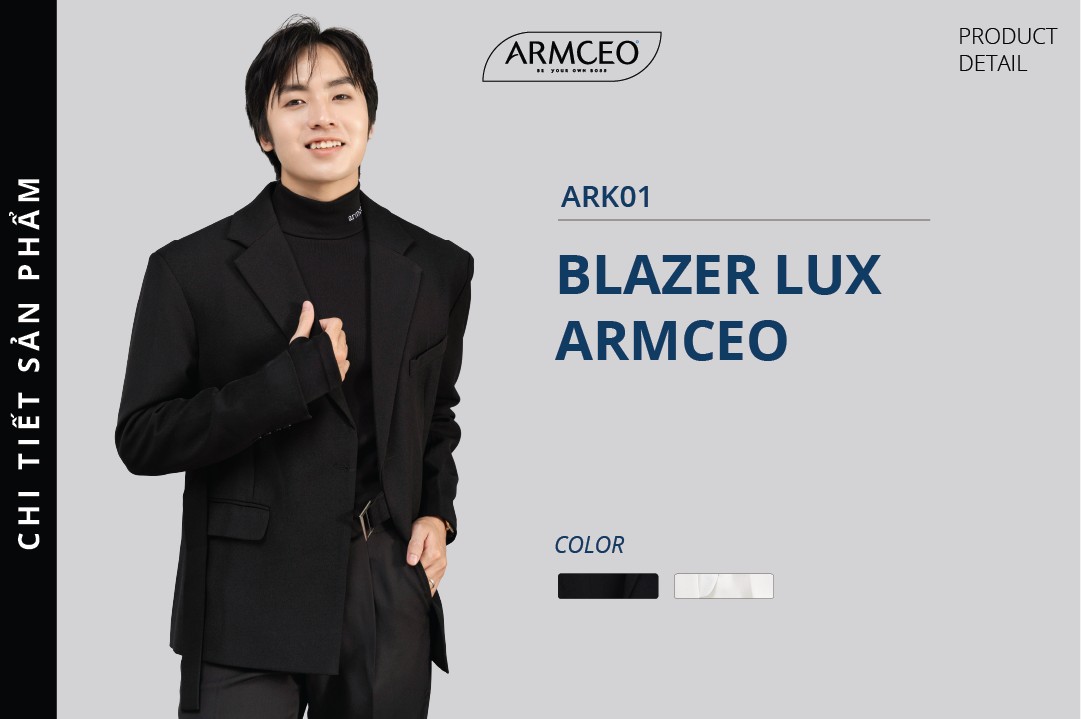 Mô tả Áo blazer nam cao cấp  ARMCEO LUX đai cài, có đệm vai, form tôn dáng chuẩn Hàn Quốc -ARK01 - 2