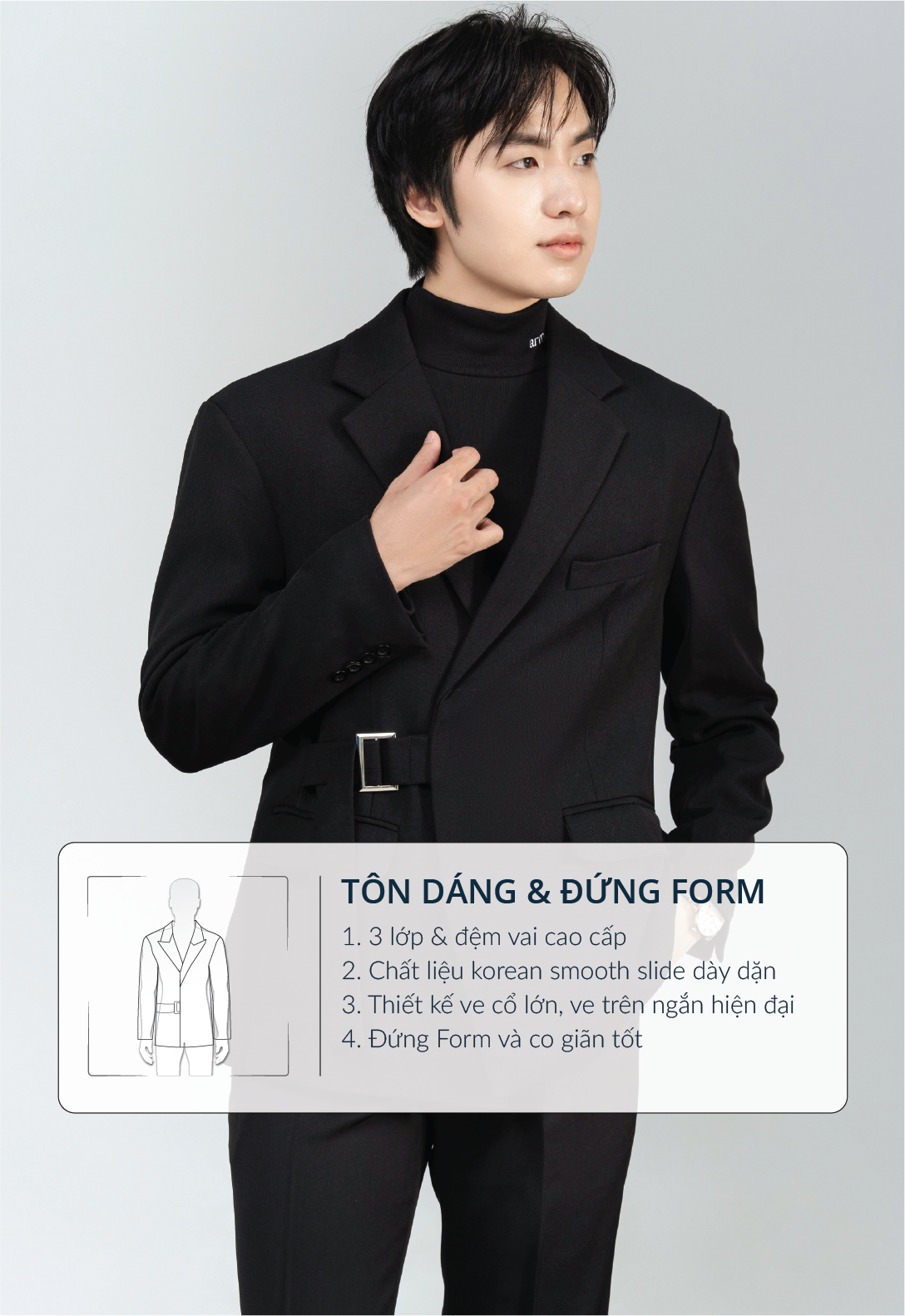 Mô tả Áo blazer nam cao cấp  ARMCEO LUX đai cài, có đệm vai, form tôn dáng chuẩn Hàn Quốc -ARK01 - 3