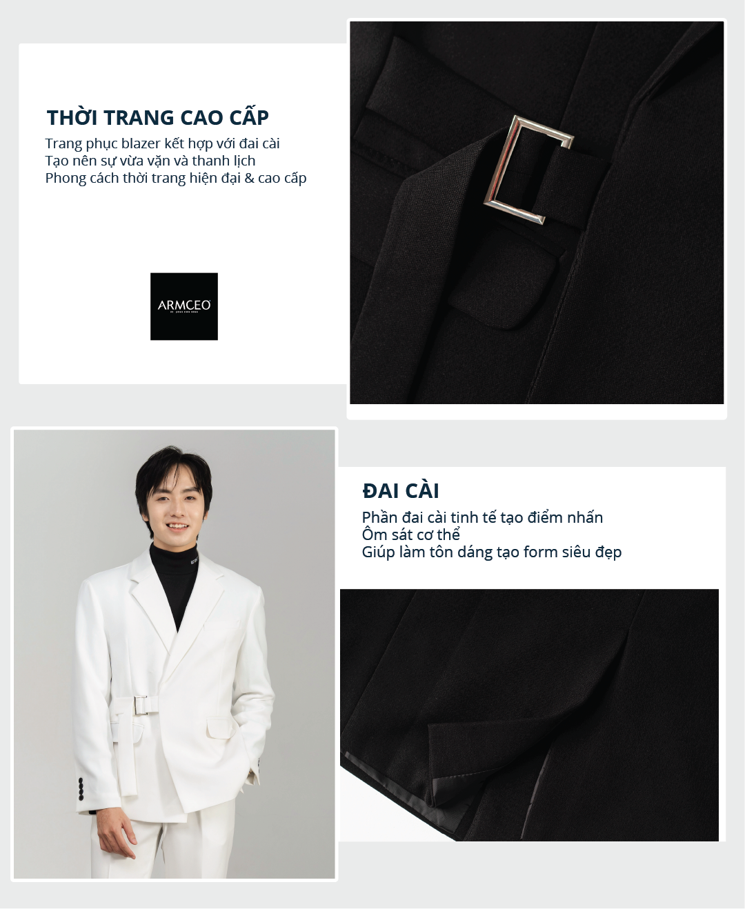 Mô tả Áo blazer nam cao cấp  ARMCEO LUX đai cài, có đệm vai, form tôn dáng chuẩn Hàn Quốc -ARK01 - 5