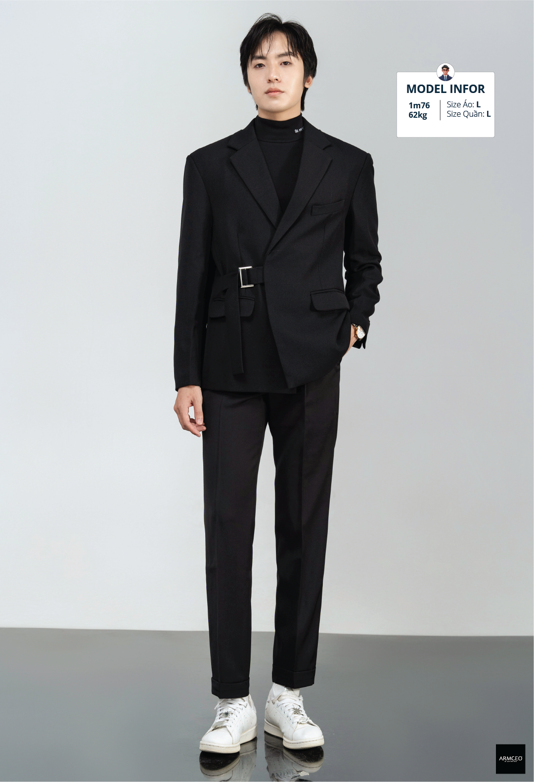 Mô tả Áo blazer nam cao cấp  ARMCEO LUX đai cài, có đệm vai, form tôn dáng chuẩn Hàn Quốc -ARK01 - 7