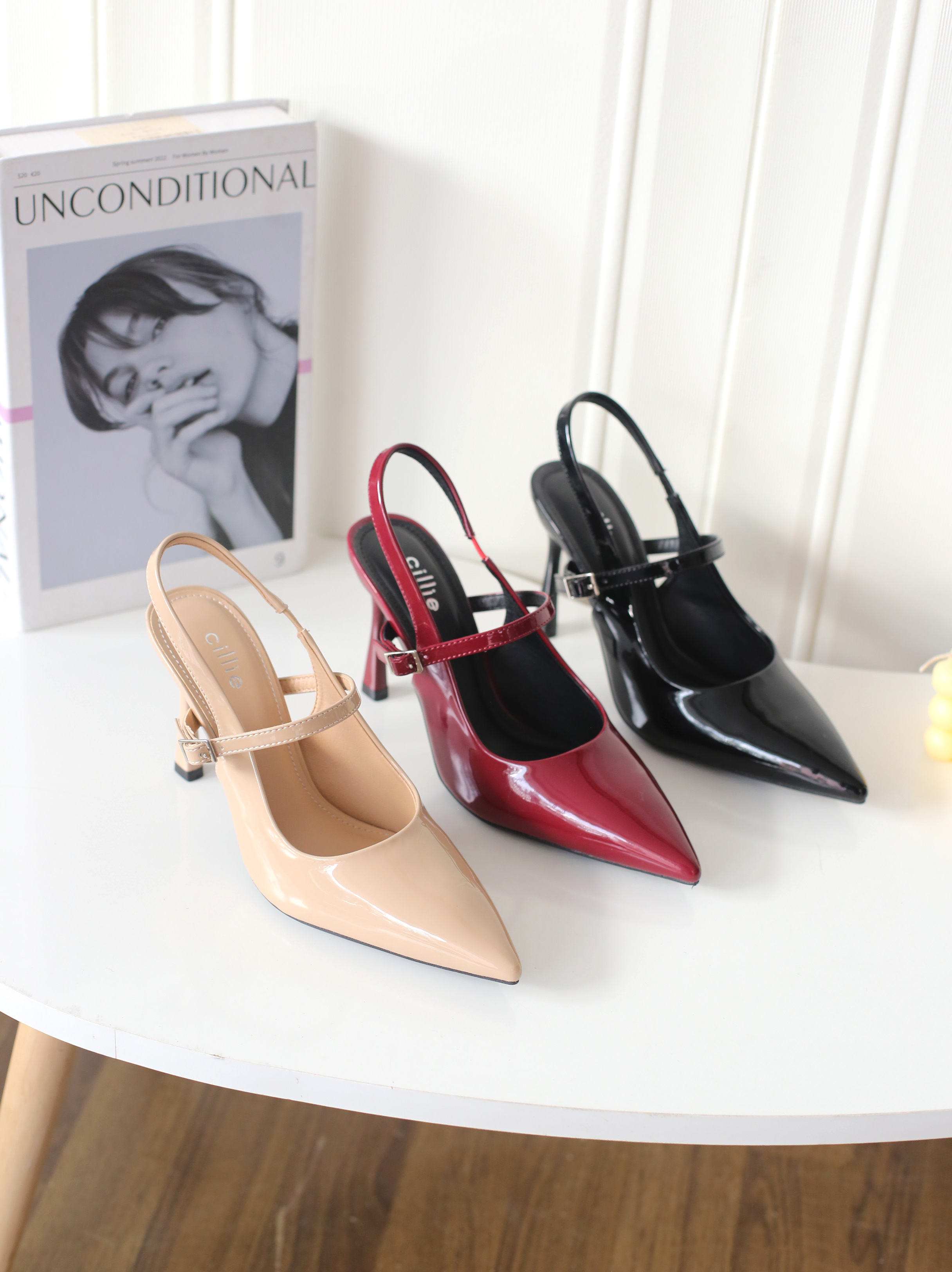 Mô tả Giày Cao Gót Slingback Nữ Cillie Gót Nhọn Mũi Nhọn Thời Trang Đi Tiệc Da PU Trơn Cao Cấp CG32 - 1