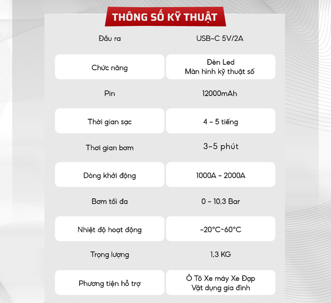 Mô tả Bơm lốp kích bình ô tô 4 trong 1 Medicar 12000mAh. Tích hợp sạc dự phòng và đèn pin chiếu sáng - 3