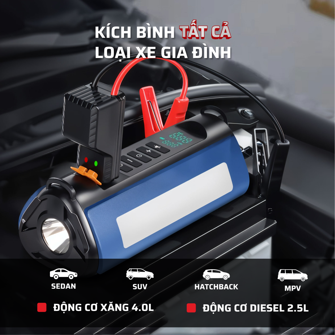 Mô tả Bơm lốp kích bình ô tô 4 trong 1 Medicar 12000mAh. Tích hợp sạc dự phòng và đèn pin chiếu sáng - 6