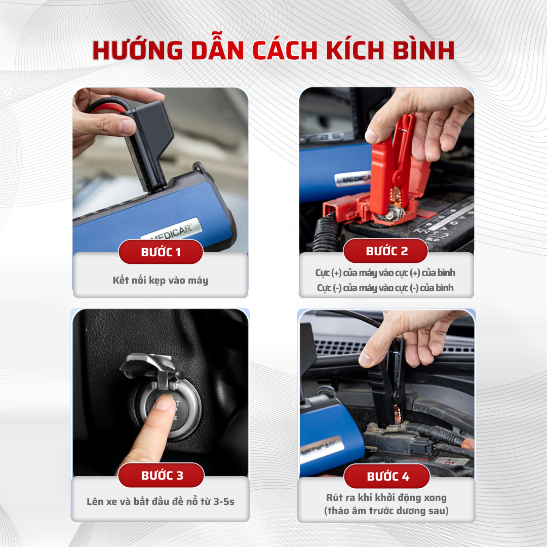 Mô tả Bơm lốp kích bình ô tô 4 trong 1 Medicar 12000mAh. Tích hợp sạc dự phòng và đèn pin chiếu sáng - 10