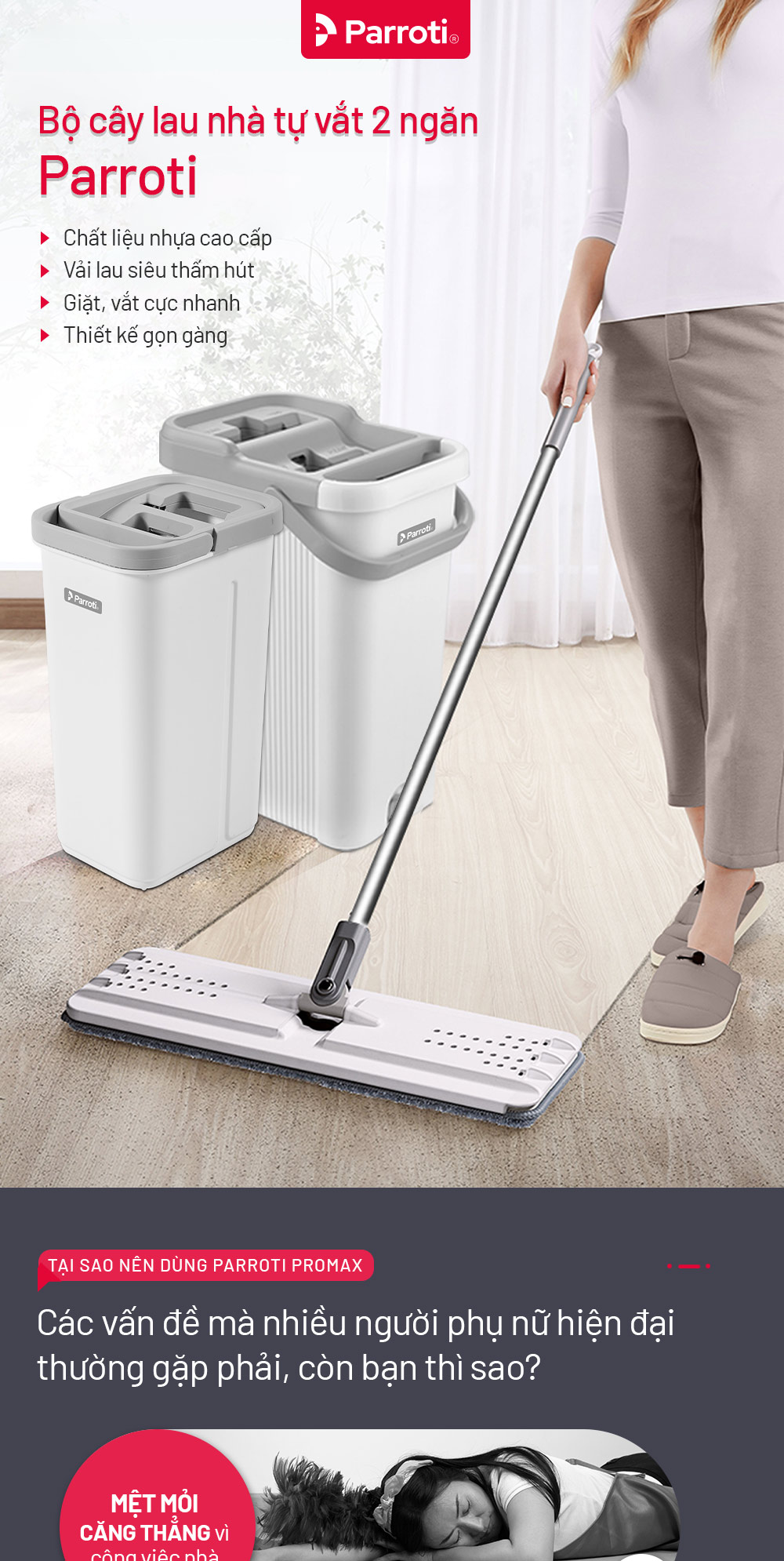 Cây lau nhà tự vắt thông minh Parroti