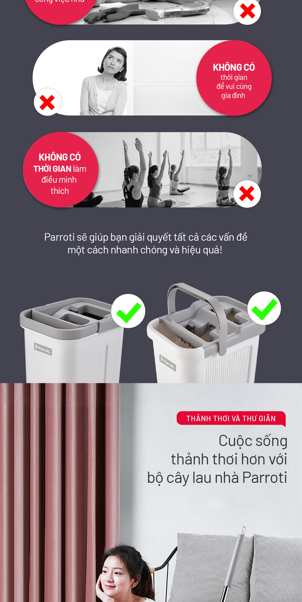 Cây lau nhà Parroti có ngăn vắt khô