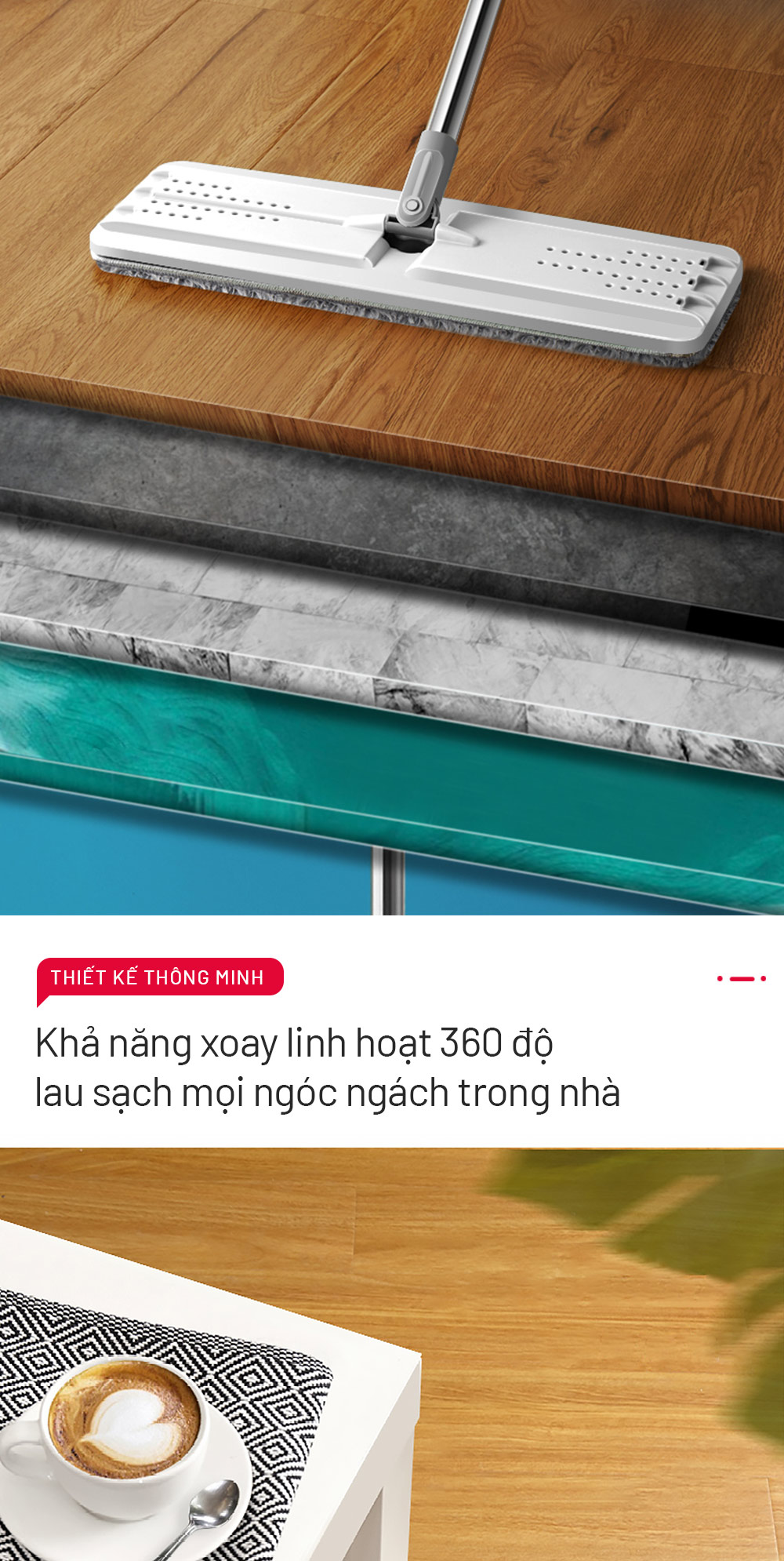Mô tả Cây lau nhà tự vắt thông minh, bộ lau nhà 360 độ, lau sạch khô nhanh Parroti - 9
