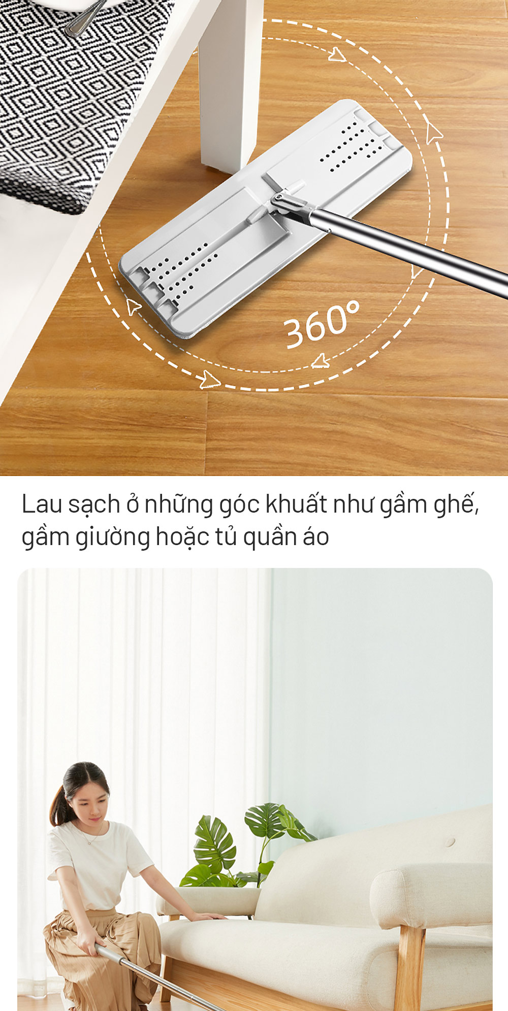 Mô tả Cây lau nhà tự vắt thông minh, bộ lau nhà 360 độ, lau sạch khô nhanh Parroti - 10