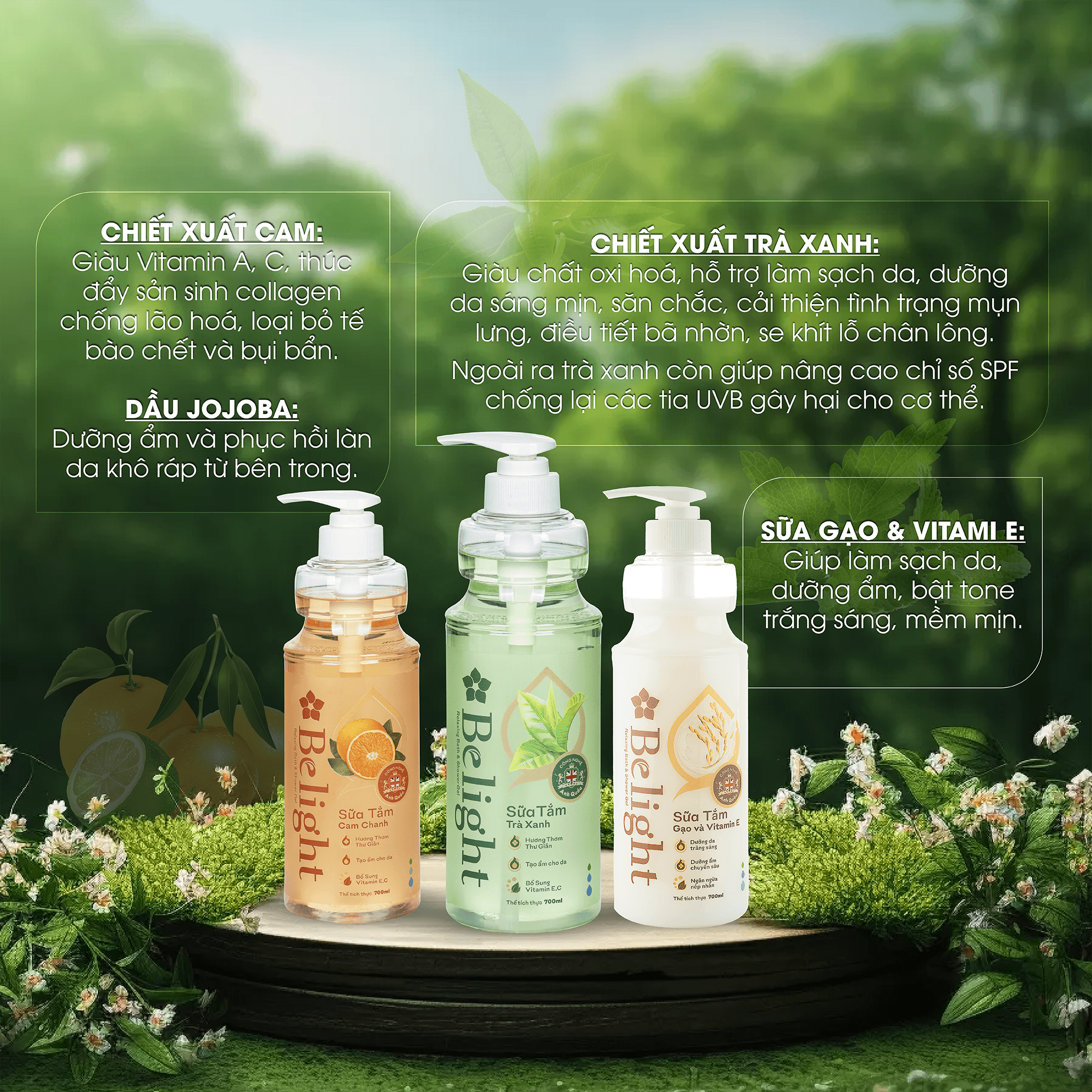 Mô tả Sữa Tắm Dưỡng Ẩm Tinh Dầu Thiên Nhiên Mịn Da BFO Belight Chai 700ml - 1