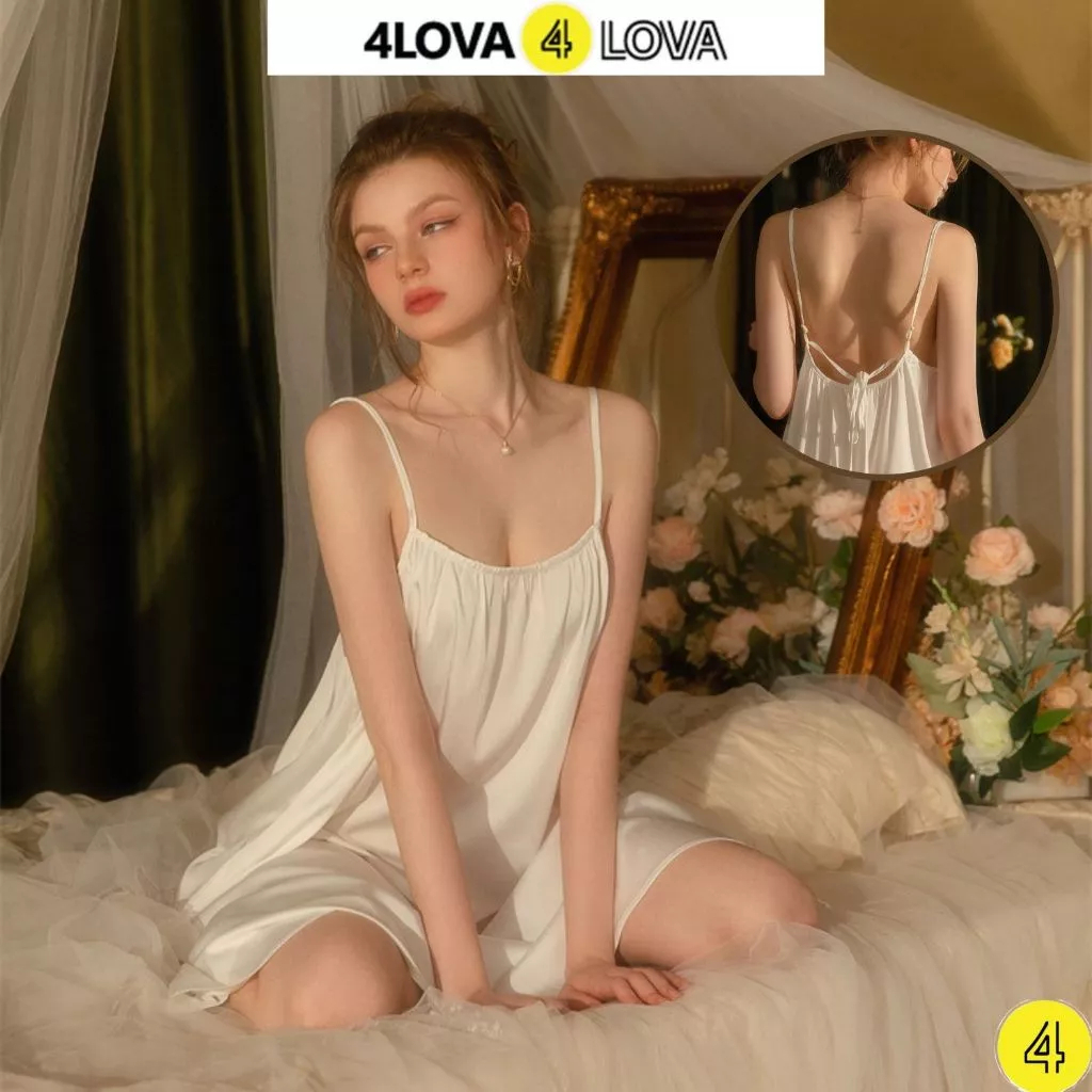 Mô tả Váy Ngủ 2 Dây Lụa Satin 4LOVA Cao Cấp Dáng Suông Buộc Nơ Lưng EVA130 - 2