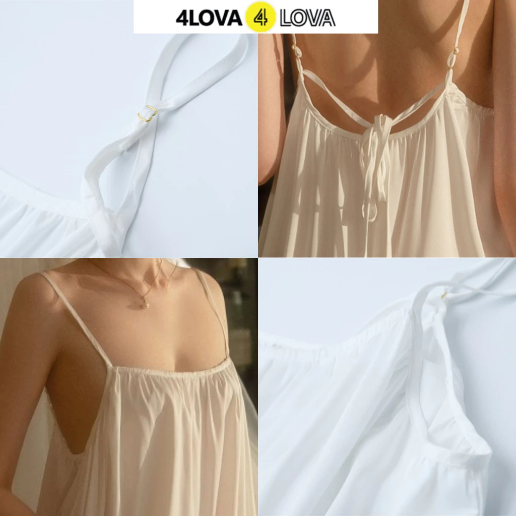 Mô tả Váy Ngủ 2 Dây Lụa Satin 4LOVA Cao Cấp Dáng Suông Buộc Nơ Lưng EVA130 - 3