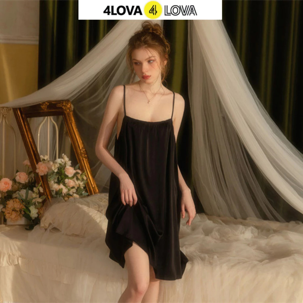 Mô tả Váy Ngủ 2 Dây Lụa Satin 4LOVA Cao Cấp Dáng Suông Buộc Nơ Lưng EVA130 - 5