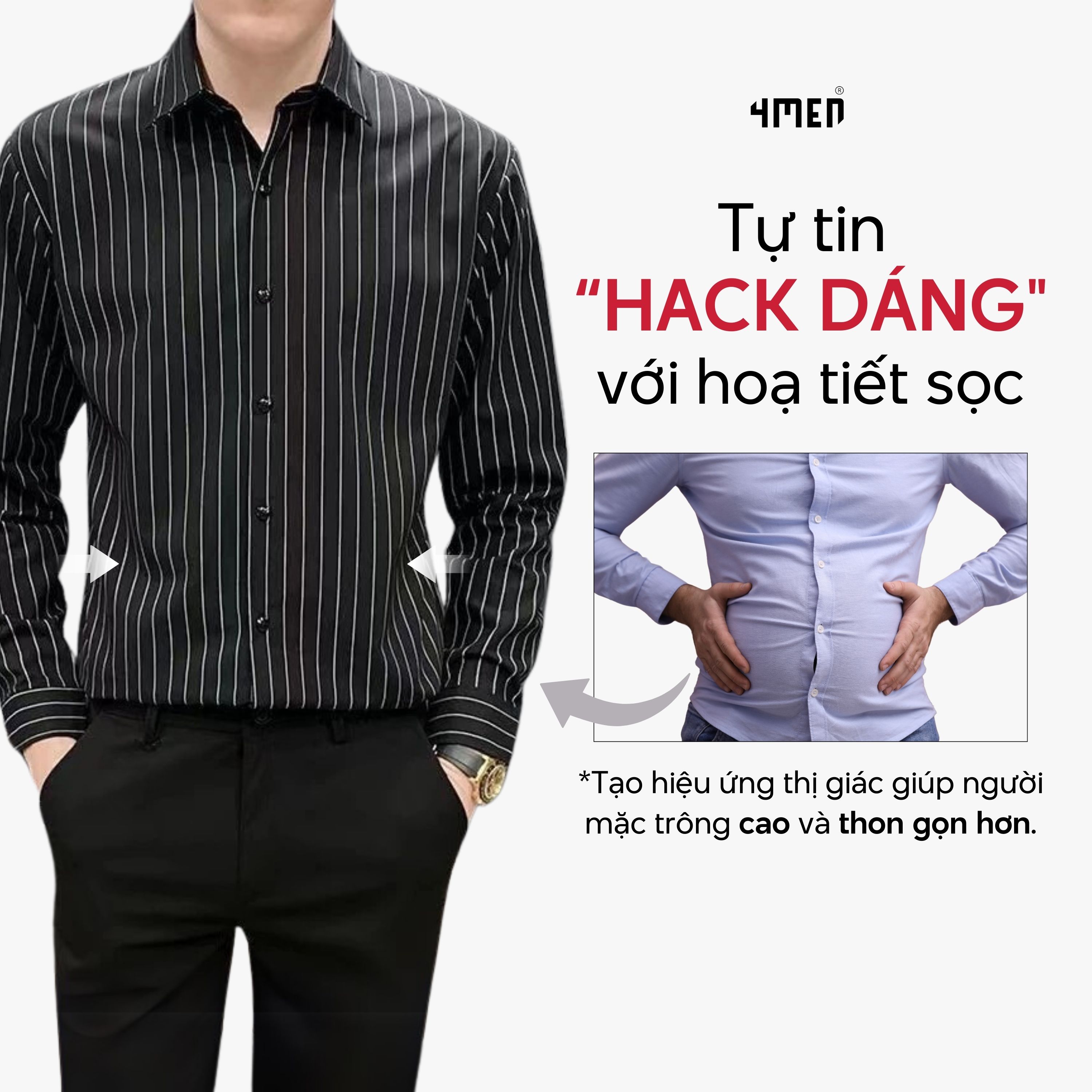 Mô tả Áo sơ mi nam kẻ sọc 4MEN SM172 tay dài, form slimfit ôm body đẹp trẻ trung, vải lụa chéo mềm mịn hạn chế nhăn giá rẻ - 4