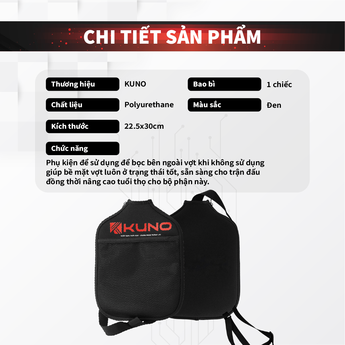 Mô tả Túi Đựng Vợt Pickleball KUNO Chính Hãng, Túi Chống Sốc, Bảo Vệ Mặt Vợt - TPIC02 - 1
