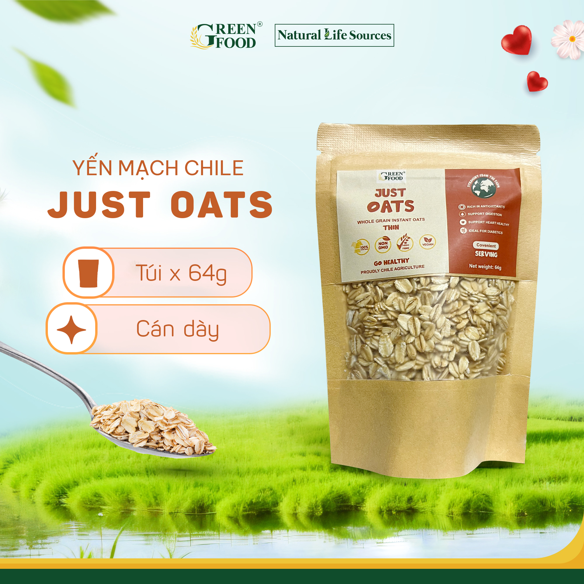 Mô tả Yến mạch Chile JUST OATS nguyên chất cán dày | Túi 64g - 1