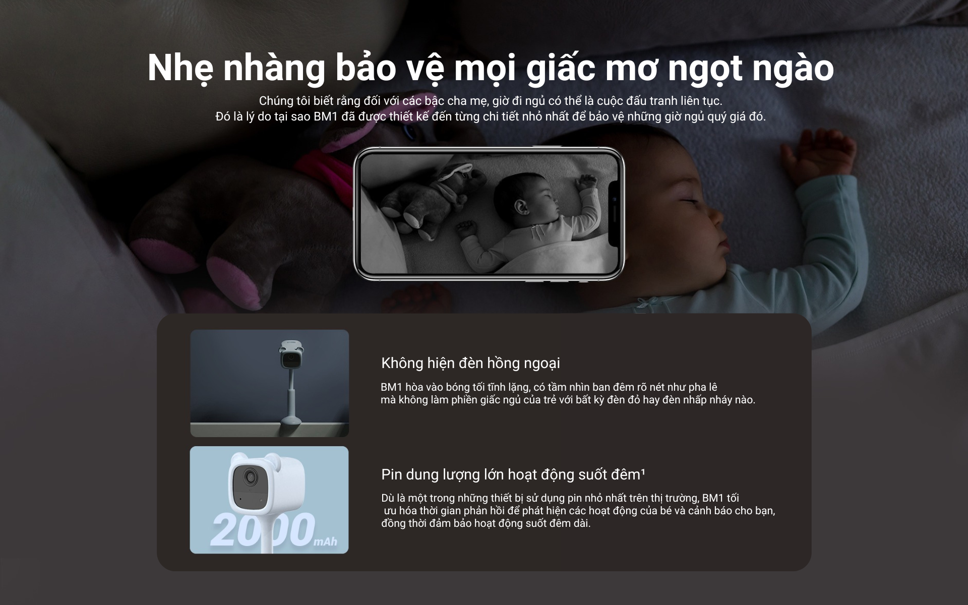 Mô tả Camera Baby EZVIZ BM1, FHD 1080P, Pin Sạc & Wi-fi, Hồng Ngoại Vô Hình - 6