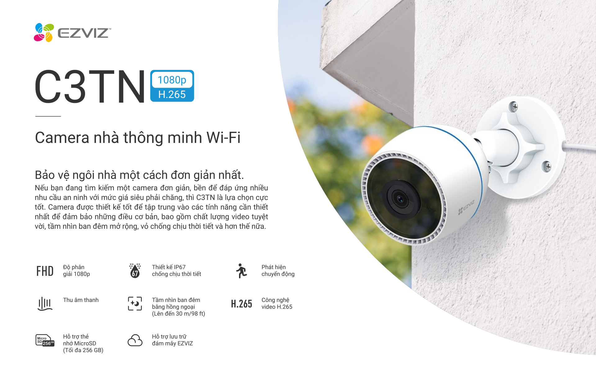 Mô tả Camera WI-FI EZVIZ C3TN 2MP, Ngoài Trời, Không/Có Màu Ban Đêm, IP68 - 1