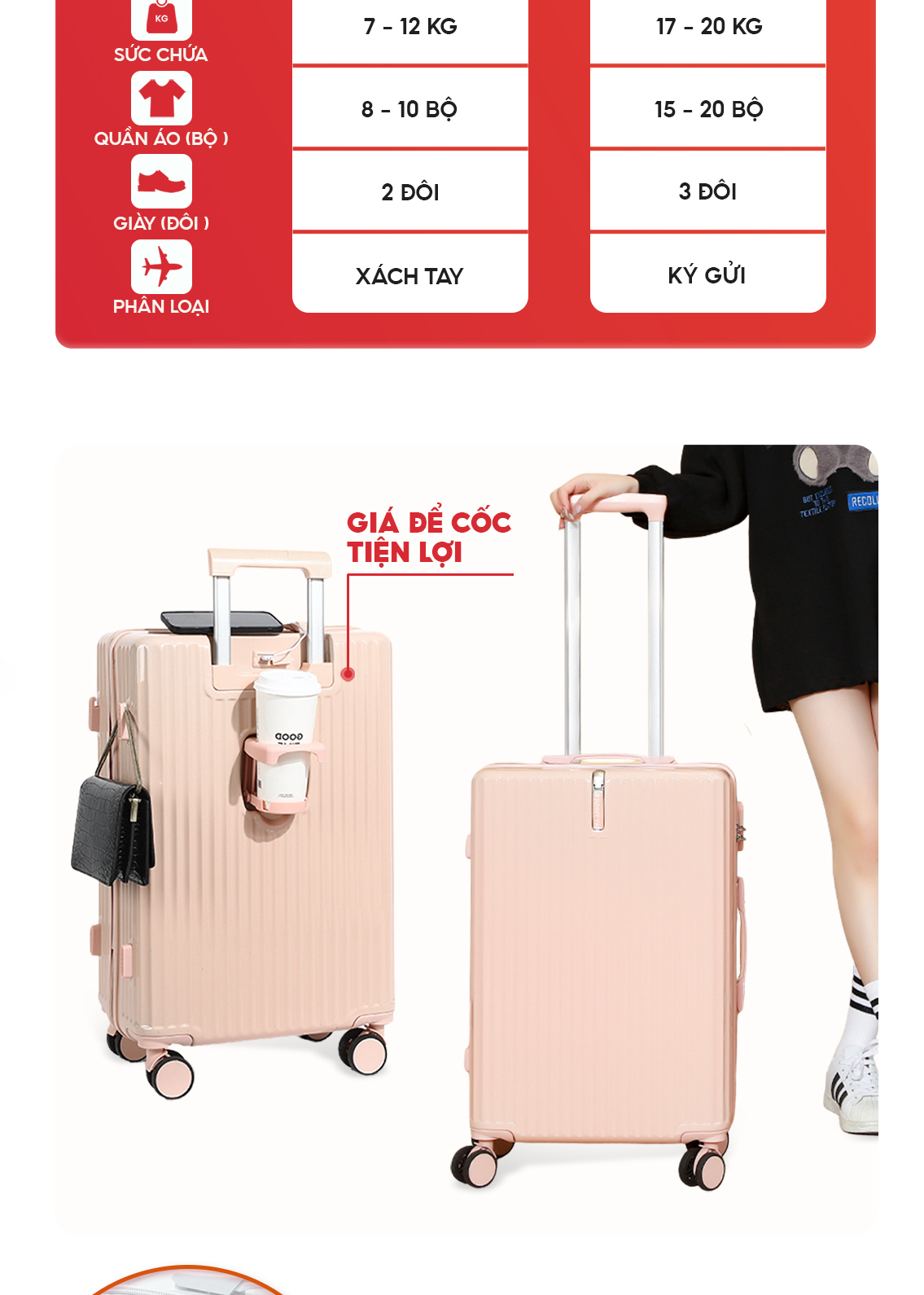 Mô tả Vali du lịch SUNNY-SV09 Plus, vali kéo size 20/24,tích hợp cổng sạc USB, khay đựng cốc, móc treo đồ - 3