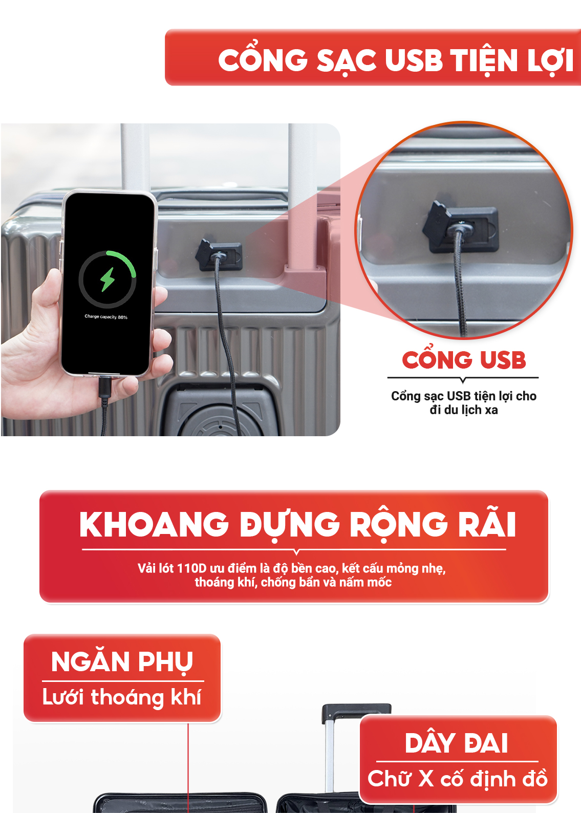 Mô tả Vali du lịch SUNNY-SV09 Plus, vali kéo size 20/24,tích hợp cổng sạc USB, khay đựng cốc, móc treo đồ - 8