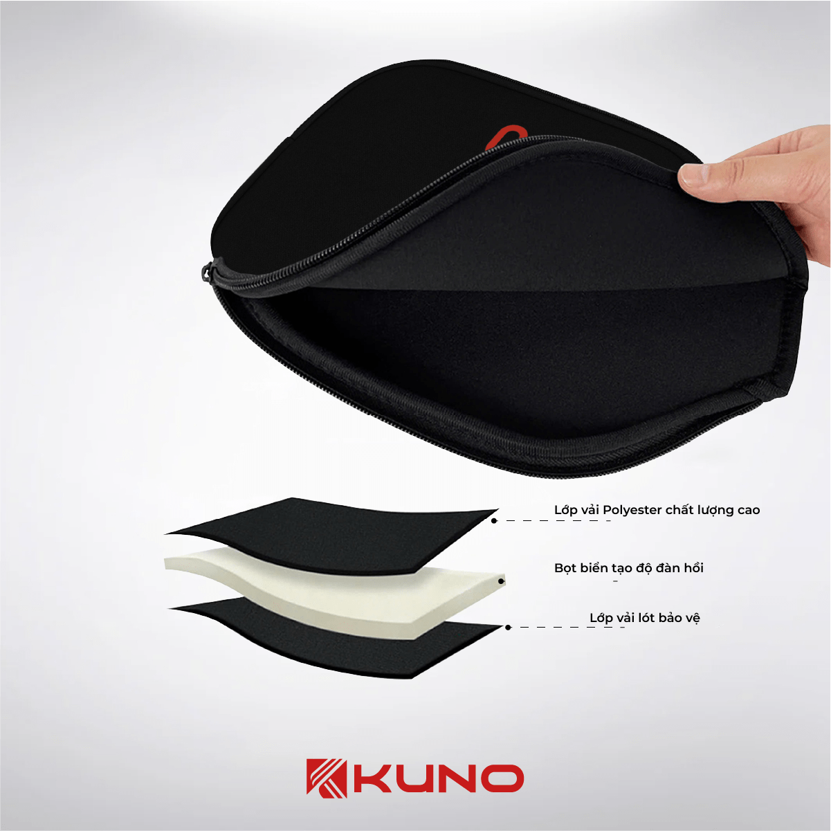 Mô tả Bao Đựng Vợt Pickleball KUNO, Túi Đựng Bảo Vệ Mặt Vợt Chống Sốc, Trầy Xước, Khóa Zip 3 Lớp Polyurethane Cao Cấp - 3