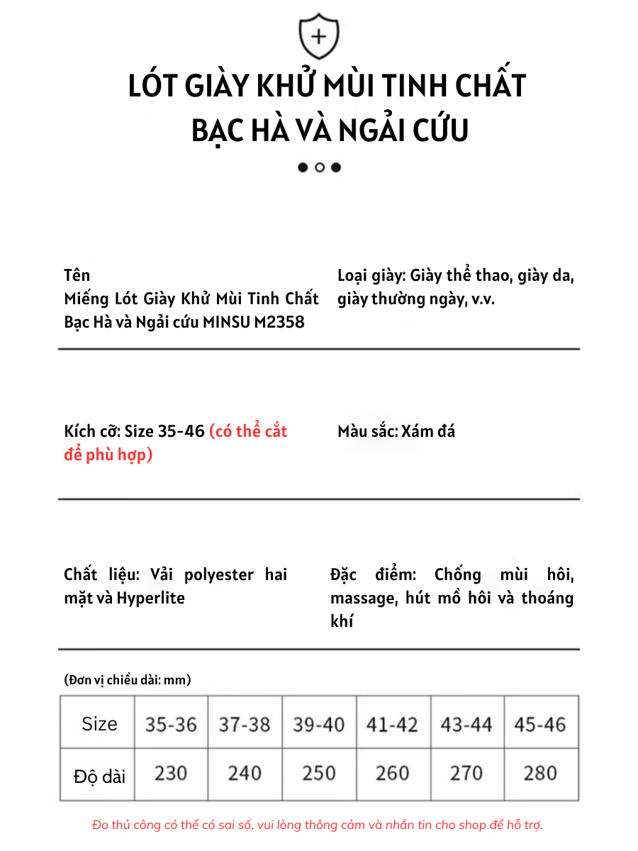 Mô tả Miếng Lót Giày Khử Mùi bằng Tinh Chất Bạc Hà và Ngải Cứu MINSU M2358 Thoáng Khí, Kháng Khuẩn Cho Giày Thể Thao Nam Nữ - 11