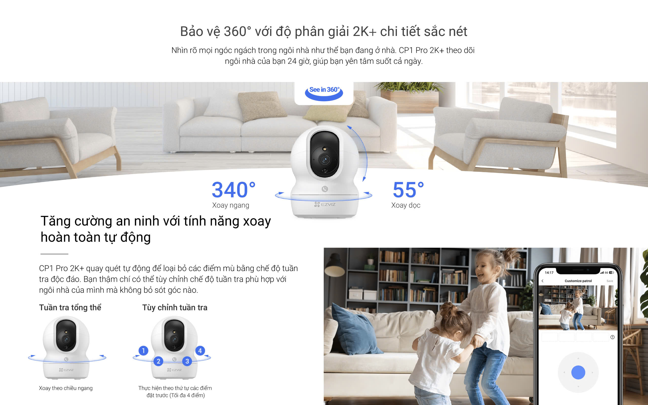 Mô tả Camera WI-FI EZVIZ CP1 Pro 4MP Quay Quét 360 Độ, Chạm để gọi, Ghi hình màu đêm thông minh - 2