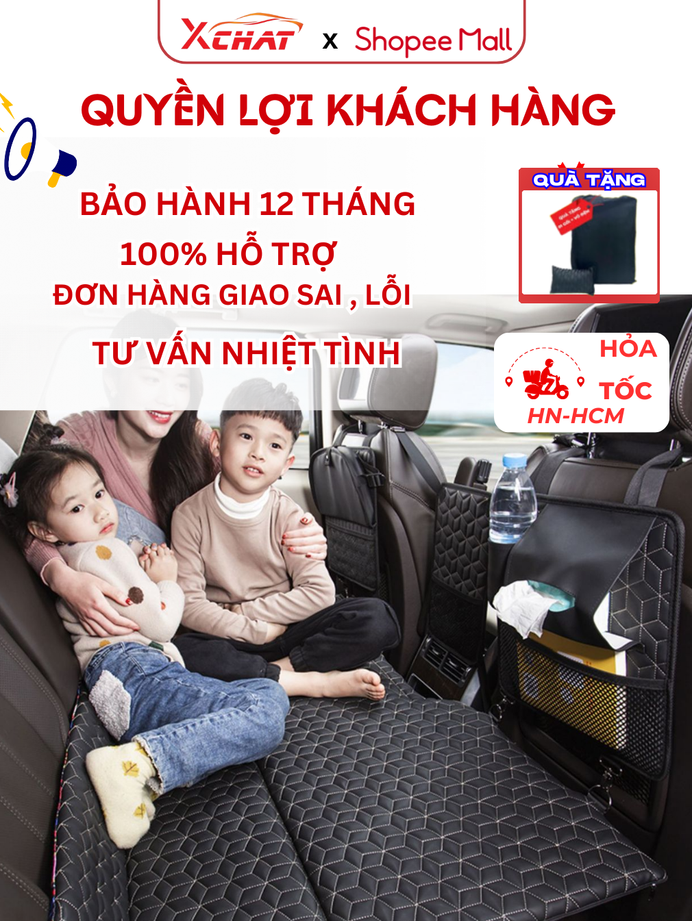 Nệm xe ô tô ghế sau XCHAT loại 1 gấp gọn, chất liệu gỗ ép cao cấp chắc ...