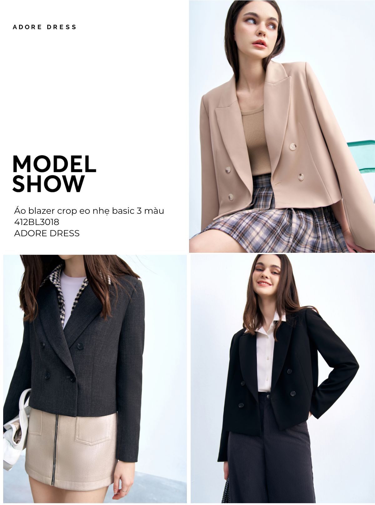 Mô tả 412BL3018 - Áo blazer crop eo nhẹ basic 3 màu  ADORE DRESS - 1