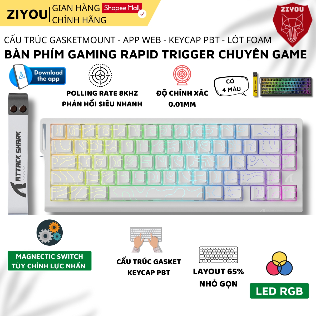 Mô tả Bàn Phím Cơ Rapid Trigger Ziyou Attack Shark X68 HE LED RGB Cao Cấp Chuyên Game - 3