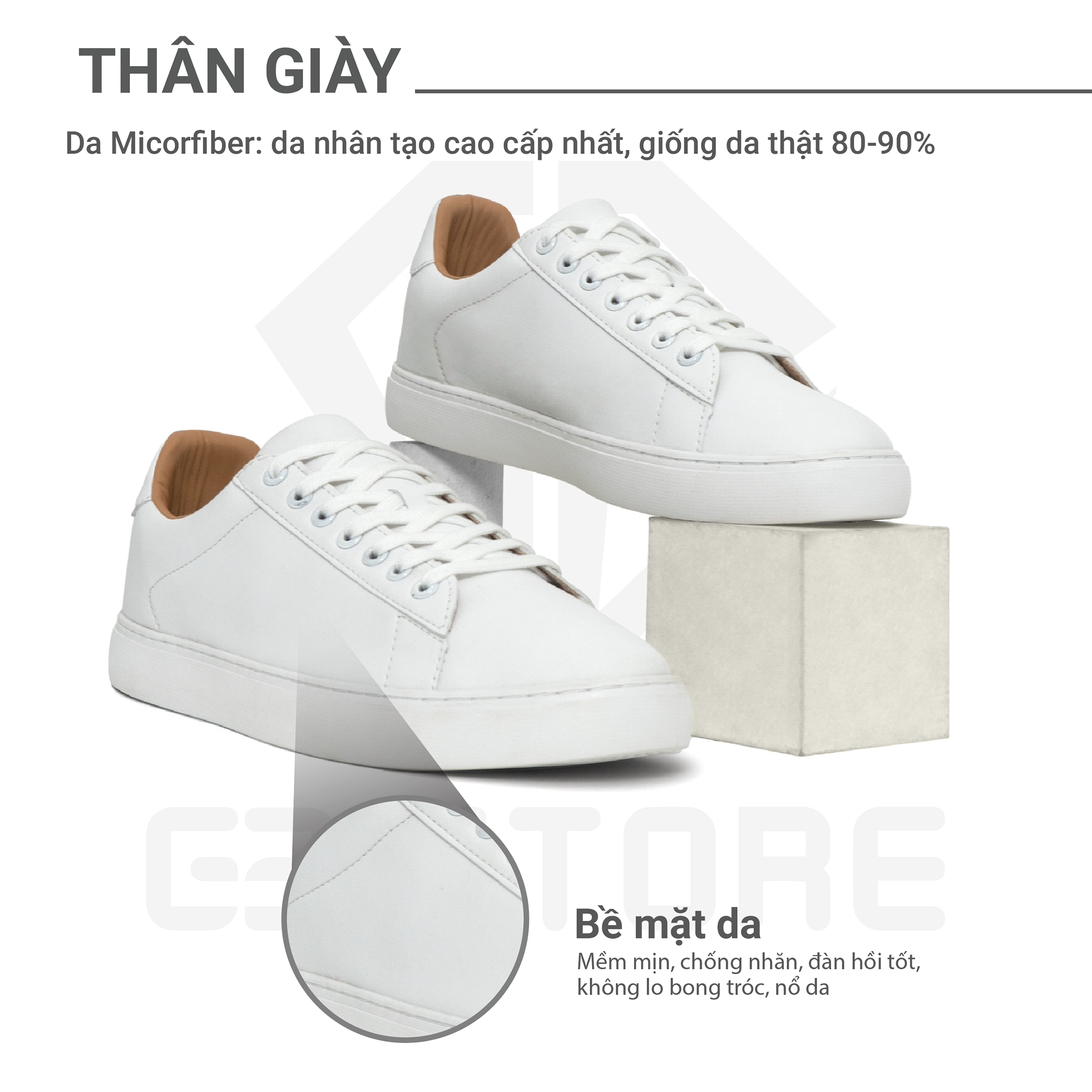 Mô tả Giày nam trắng G2 Hera giày sneaker giày thể thao thời trang cao cấp dùng làm tập gym chính hãng - 2
