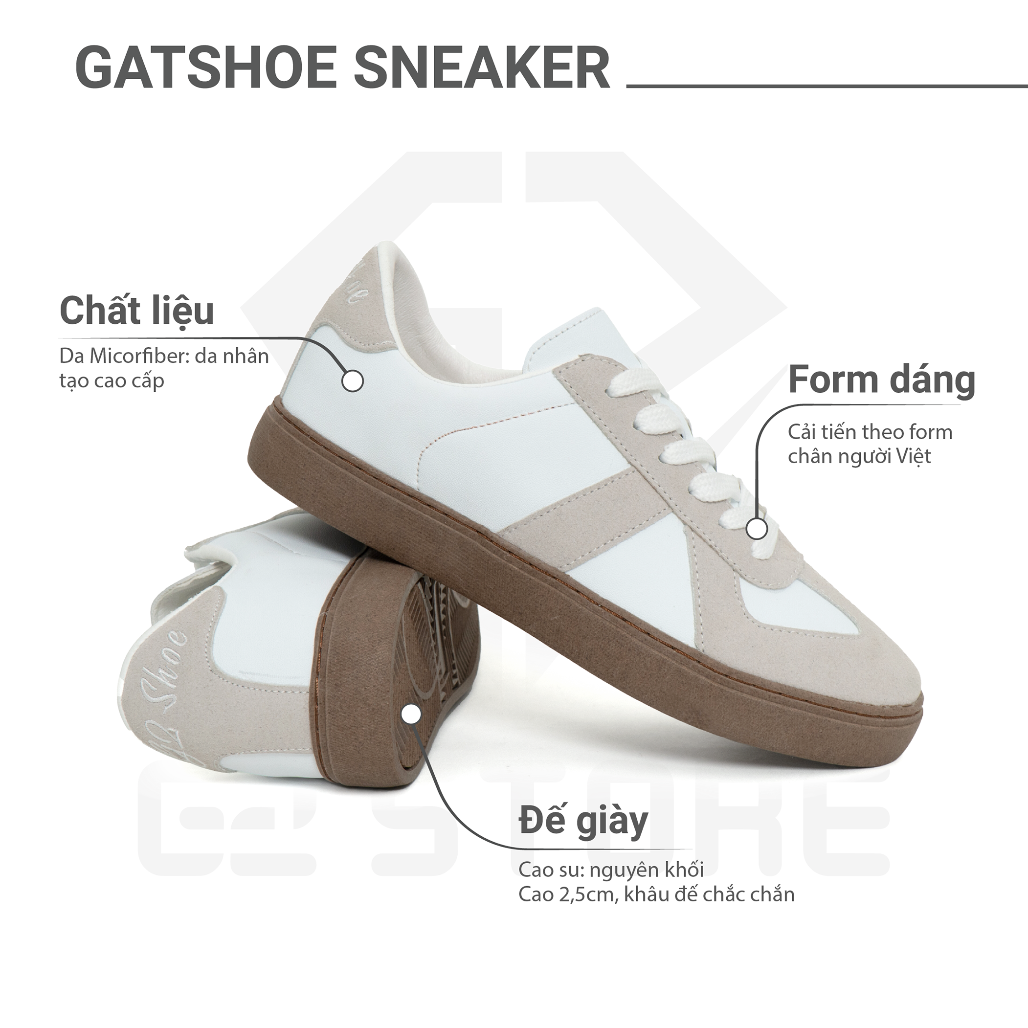 Mô tả Giày thể thao G2 Gat Shoe phong cách thanh lịch, Sneaker trắng basic unisex dễ phối đồ chính hãng - 1