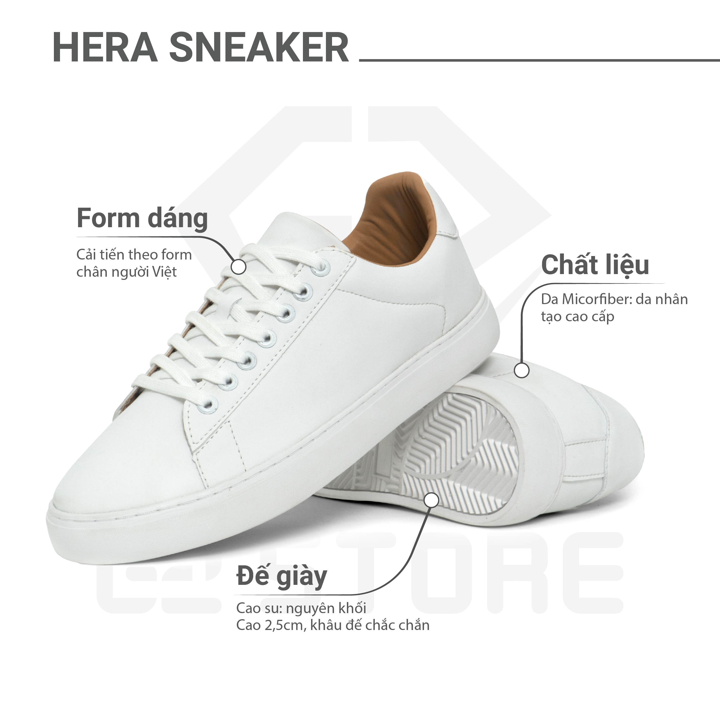 Mô tả Giày nam trắng G2 Hera giày sneaker giày thể thao thời trang cao cấp dùng làm tập gym chính hãng - 1