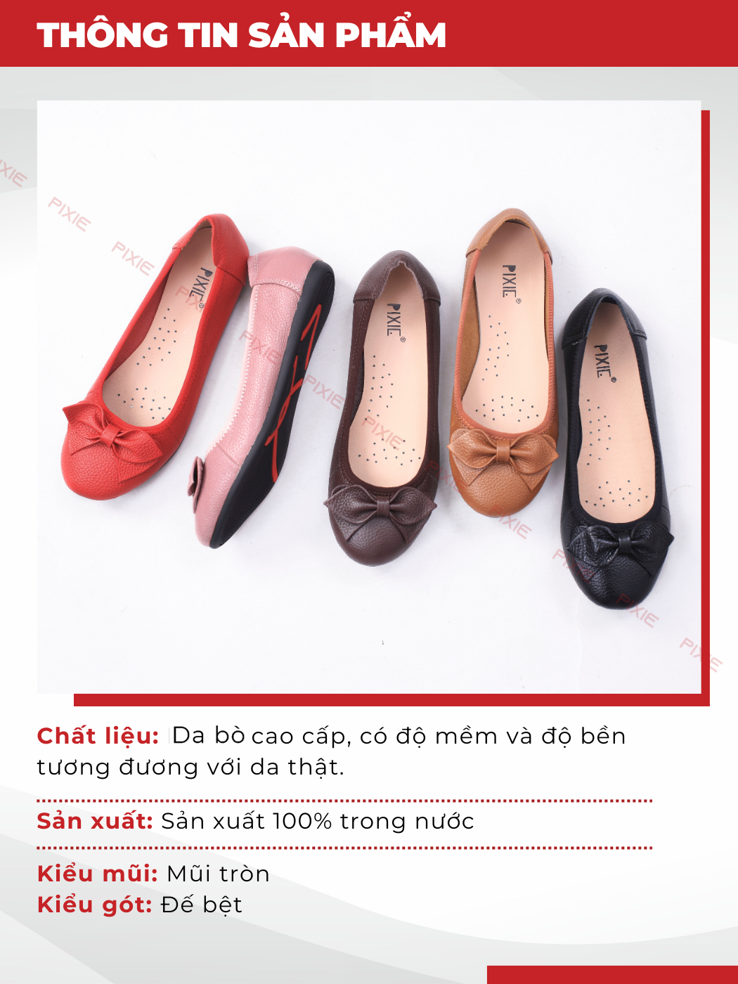Mô tả Giày Búp Bê Da Thật Đế Bệt Siêu Êm Gắn Nơ Pixie X424 - 5