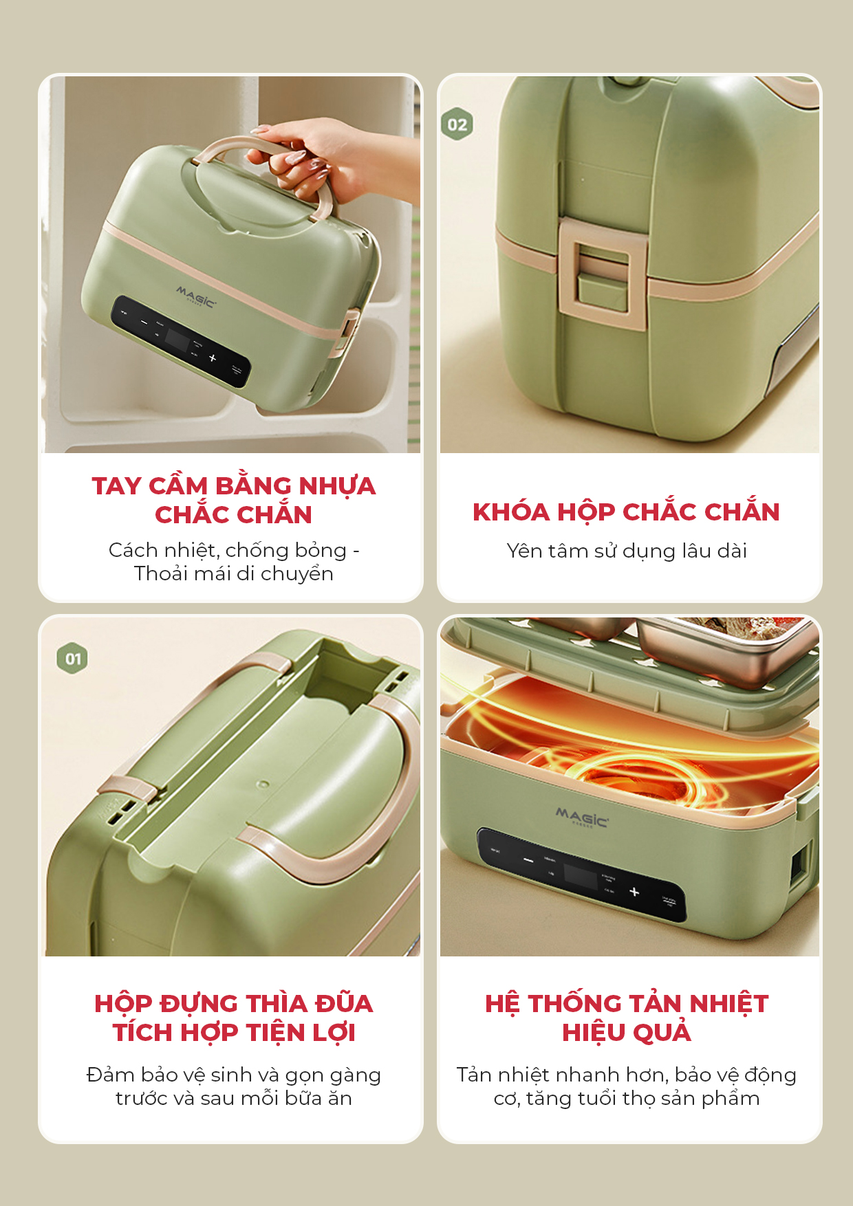 Mô tả Hộp cơm điện Magic A-003, điều khiển cảm ứng, công suất 250W, khay cơm inox 304, bảo hành 12 tháng - 6