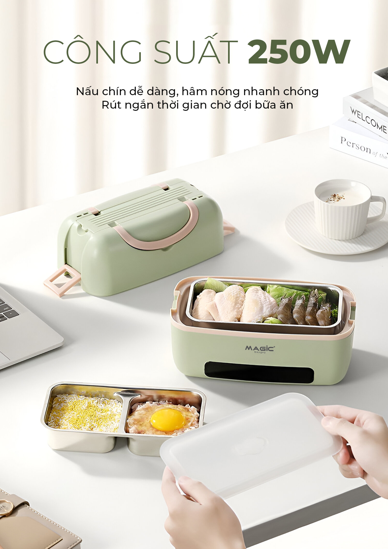 Mô tả Hộp cơm điện Magic A-003, điều khiển cảm ứng, công suất 250W, khay cơm inox 304, bảo hành 12 tháng - 4